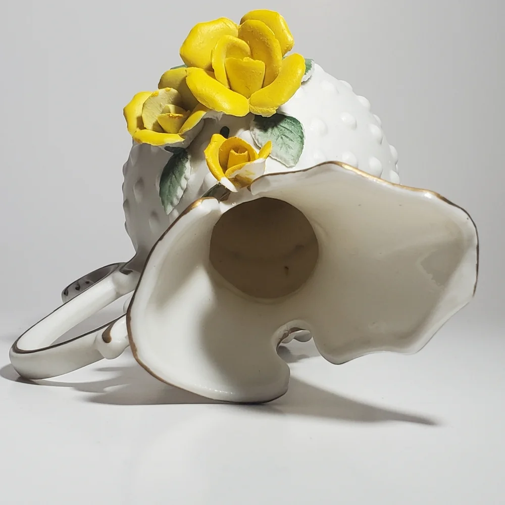 Vintage Lefton China, Japan Porcelain Pitcher Vase with Yellow Rose Flowers EVC
